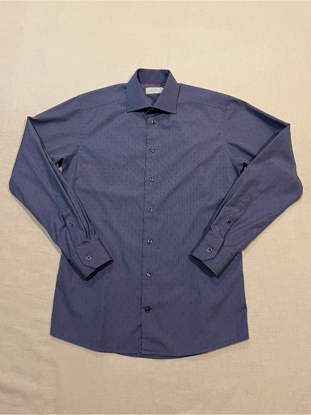 Eton Wedding Guest Dress Shirt Slim Fit Textured Blue Micro-Dot 39 15.5